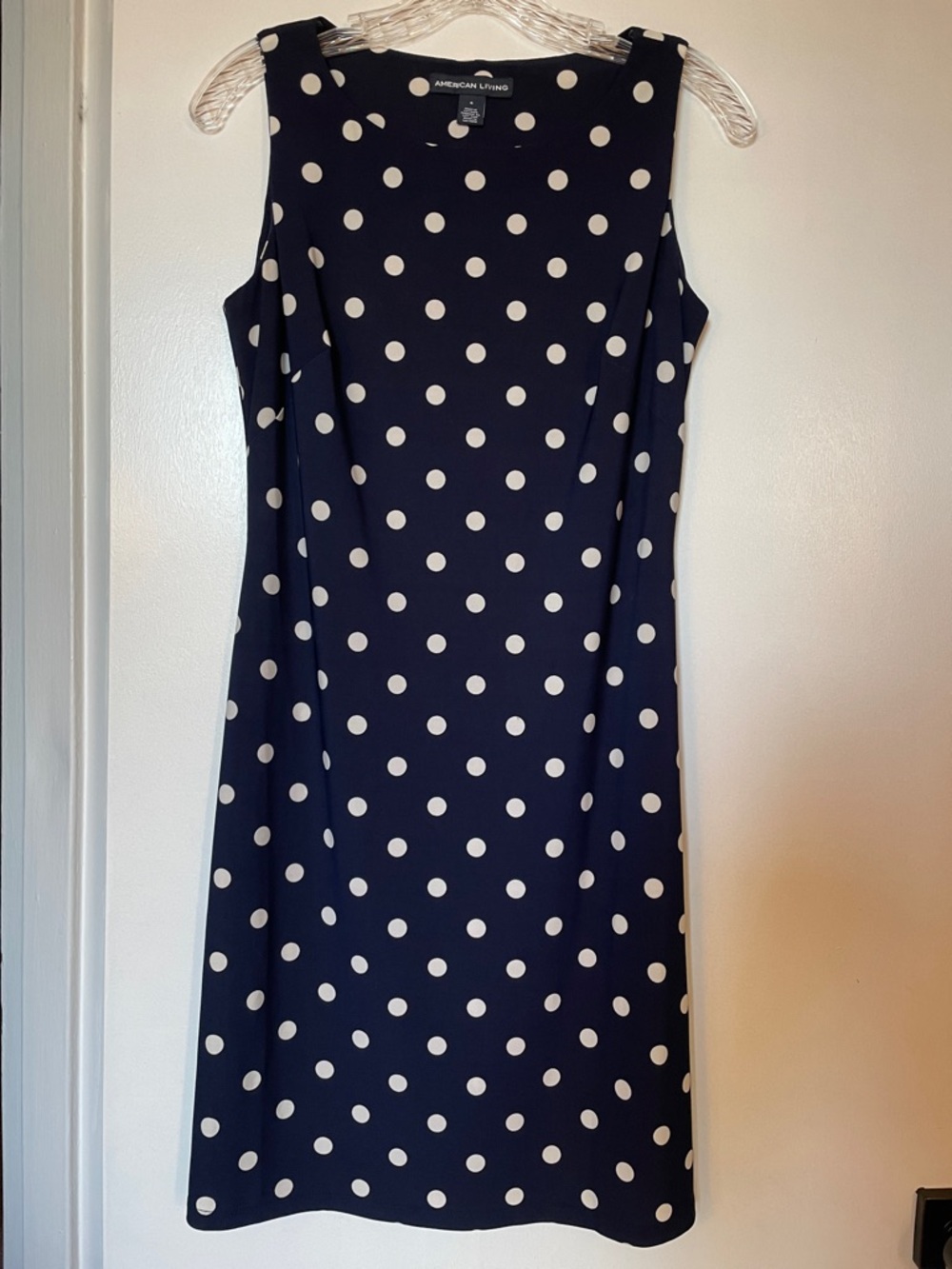 American Living Navy and White Polka Dot Knee Length Dress